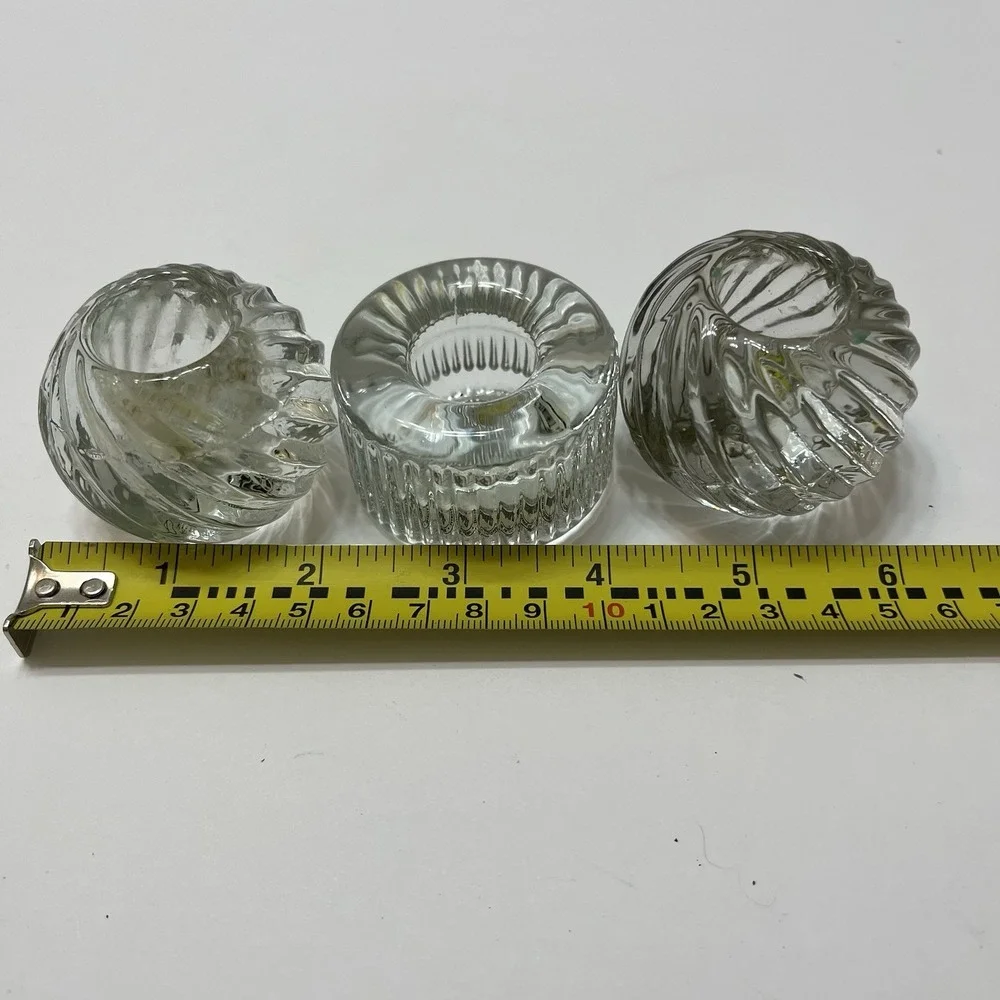 Vintage Pier One Clear Glass Taper Candle Holders Fairy Glass Spiral Swirl 3 Set
